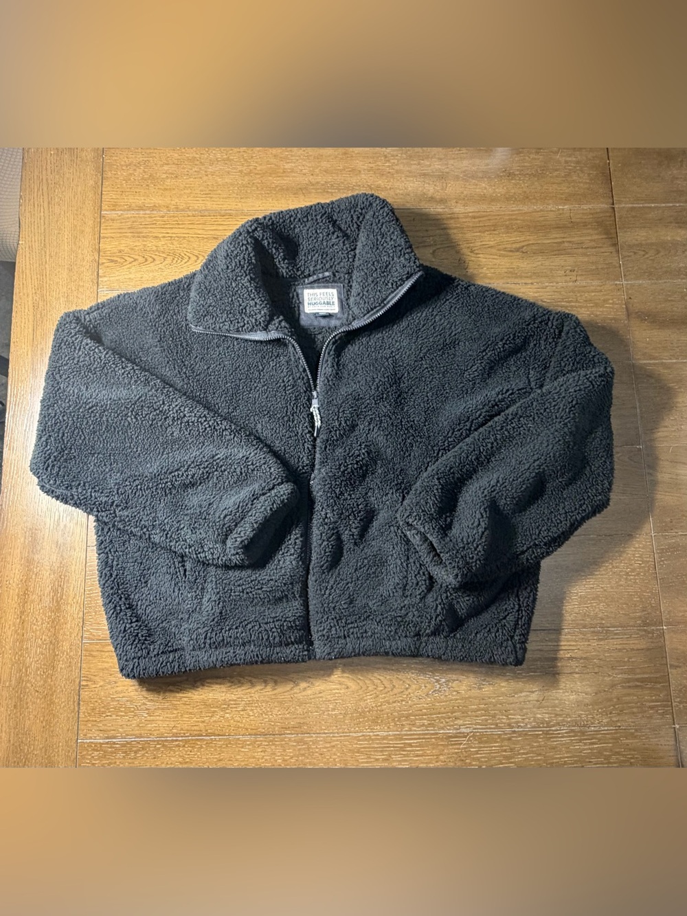 American Eagle Outfitters Black Sherpa Oversized Jacket with Full Zip size M